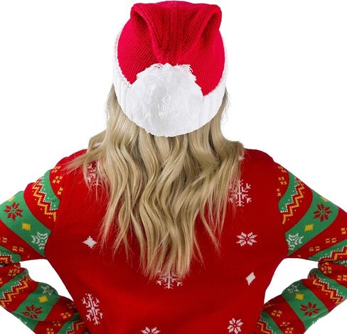 Giggling Getup Kids Christmas Warm Knitted Hat with Pom Poms, Red Christmas Elf Santa Hat for Boys, Girls Hat Party Dress Up in Kuwait