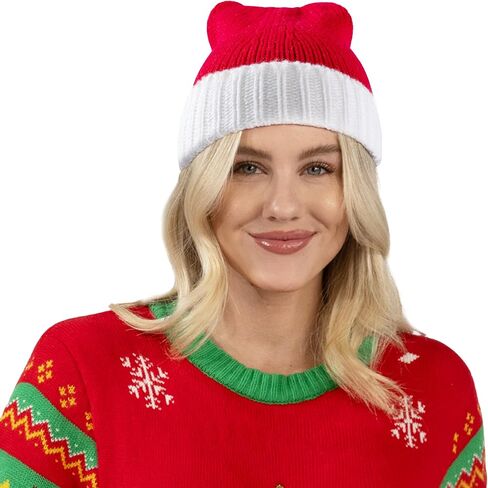 Giggling Getup Kids Christmas Warm Knitted Hat with Pom Poms, Red Christmas Elf Santa Hat for Boys, Girls Hat Party Dress Up in Kuwait