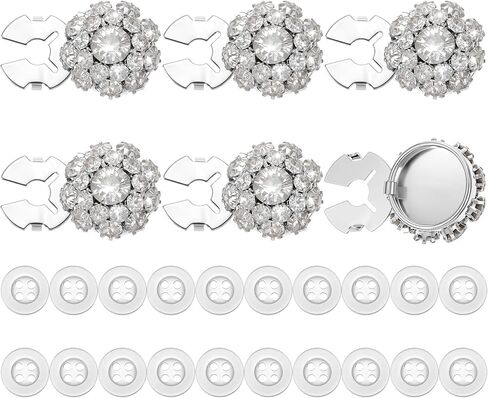 6 Sets Rhinestone Button Jewelry Covers for Women Blouses,Ymapinc Silver White Buttons with 20 Pcs Crystal Sewing Buttons for Clothing & Jeans, Clip On Button Covers, Fancy Botones Decorativos Kit in Saudi Arabia