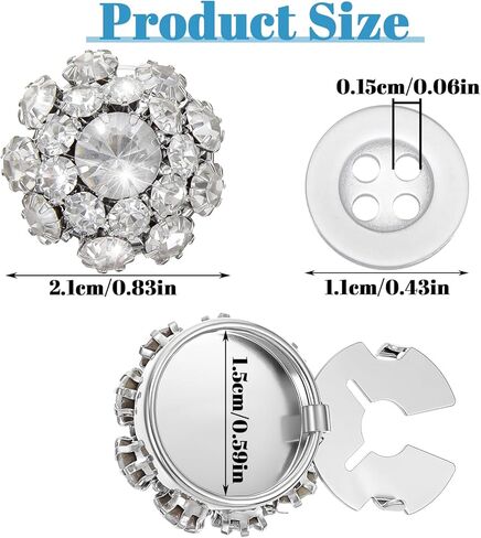 6 Sets Rhinestone Button Jewelry Covers for Women Blouses,Ymapinc Silver White Buttons with 20 Pcs Crystal Sewing Buttons for Clothing & Jeans, Clip On Button Covers, Fancy Botones Decorativos Kit in Saudi Arabia