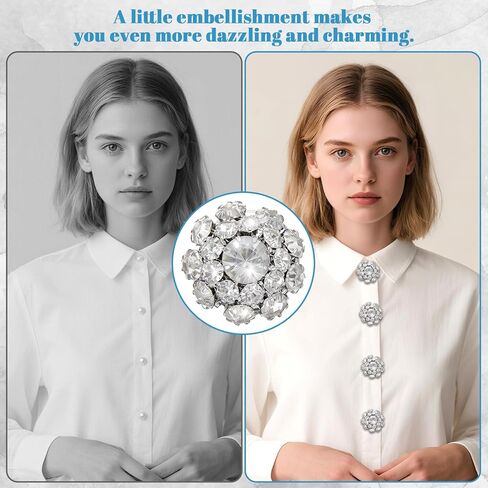 6 Sets Rhinestone Button Jewelry Covers for Women Blouses,Ymapinc Silver White Buttons with 20 Pcs Crystal Sewing Buttons for Clothing & Jeans, Clip On Button Covers, Fancy Botones Decorativos Kit in Saudi Arabia