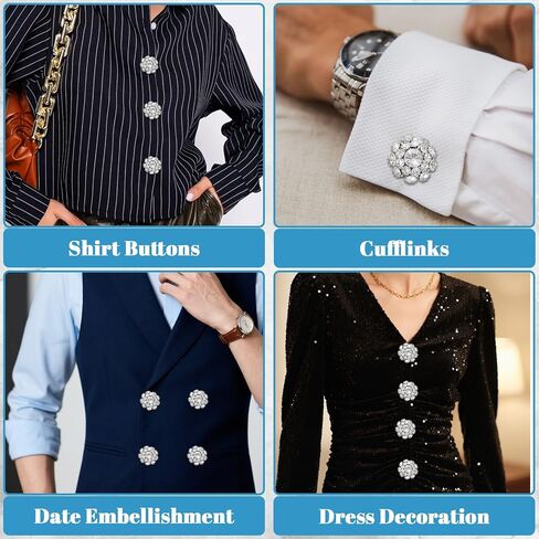 6 Sets Rhinestone Button Jewelry Covers for Women Blouses,Ymapinc Silver White Buttons with 20 Pcs Crystal Sewing Buttons for Clothing & Jeans, Clip On Button Covers, Fancy Botones Decorativos Kit in Saudi Arabia
