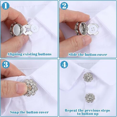 6 Sets Rhinestone Button Jewelry Covers for Women Blouses,Ymapinc Silver White Buttons with 20 Pcs Crystal Sewing Buttons for Clothing & Jeans, Clip On Button Covers, Fancy Botones Decorativos Kit in Saudi Arabia