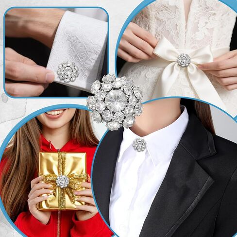 6 Sets Rhinestone Button Jewelry Covers for Women Blouses,Ymapinc Silver White Buttons with 20 Pcs Crystal Sewing Buttons for Clothing & Jeans, Clip On Button Covers, Fancy Botones Decorativos Kit in Saudi Arabia