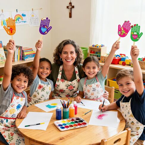 24 مجموعة من أدوات الكتاب المقدس الدينية للأطفال 5 أصابع صلاة بصمة اليد مروحة حرفية DIY فنون مدرسة الأحد المسيحية اصنع هدية مروحة صلاة الإصبع الخاصة بك لأنشطة الفصل الدراسي في الكنيسة VBS in Kuwait