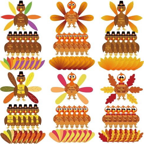 36 Sets 252 Pcs Thanksgiving Turkey Craft Kit Thanksgiving Crafts Turkey Paper Card Thankful Cards Decor with Glue Point Dots for Holiday Party Decoration Family DIY Activities in Saudi Arabia