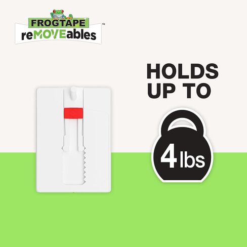 FrogTape reMOVEables Adjustable Picture Hanger, Damage Free Picture Hanging Kit Without Nails for Frames, Christmas Decor, Mirrors, Holds up to 4 lbs, Includes 1 White Hanger & 4 Adhesive Strips in Saudi Arabia