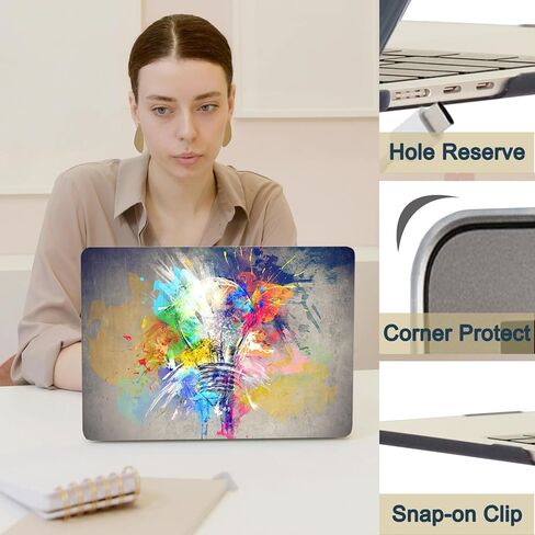 حافظة كمبيوتر محمول متوافقة مع حافظة MacBook Air 13.6 بوصة الجديدة 2022 M2 Chip Model A2681، طباعة ثلاثية الأبعاد ملونة غير لامعة من البلاستيك الصلب وغطاء لوحة المفاتيح - لمبة ملونة in Saudi Arabia