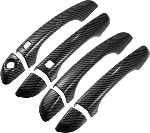 X AUTOHAUX 8pcs ABS Exterior Side Door Handle Cover Trim for Hyundai Elantra 2017-2020 Black Carbon Fiber Pattern Smart Key Hole Outer Door Handle Cover in Saudi Arabia