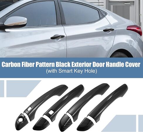 X AUTOHAUX 8pcs ABS Exterior Side Door Handle Cover Trim for Hyundai Elantra 2017-2020 Black Carbon Fiber Pattern Smart Key Hole Outer Door Handle Cover in Saudi Arabia