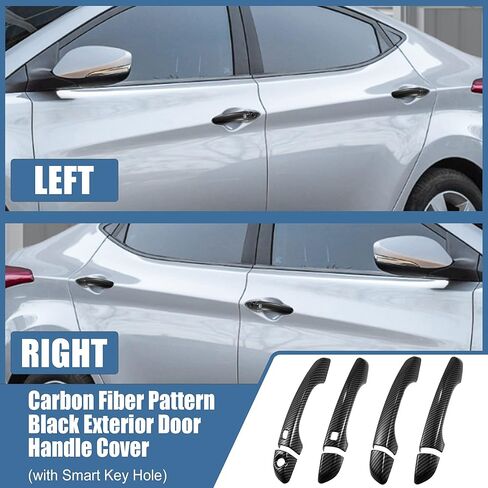 X AUTOHAUX 8pcs ABS Exterior Side Door Handle Cover Trim for Hyundai Elantra 2017-2020 Black Carbon Fiber Pattern Smart Key Hole Outer Door Handle Cover in Saudi Arabia