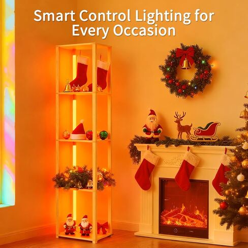 Floor Lamp with Shelves, Modern Shelf Lamp with Remote/APP Control, Standing Lamp for Living Room and Bedroom, 5-Tier Display Shelf with Dimmable Lights, Tall Lamp, Bookshelf, White/Natural in Kuwait