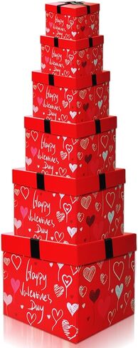 6 Pcs Nesting Gift Boxes with Lids Square Gift Boxes 6 Sizes Classic Red Stacking Boxes Multipurpose Cardboard Gift Boxes for Birthday Wedding Christmas Party Favor Supplies in Saudi Arabia