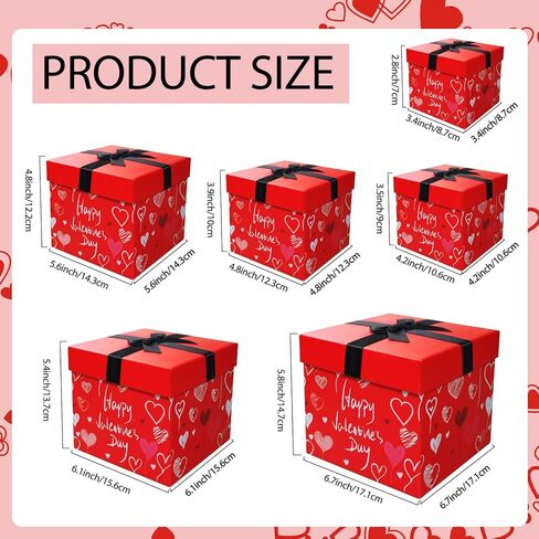 6 Pcs Nesting Gift Boxes with Lids Square Gift Boxes 6 Sizes Classic Red Stacking Boxes Multipurpose Cardboard Gift Boxes for Birthday Wedding Christmas Party Favor Supplies in Saudi Arabia
