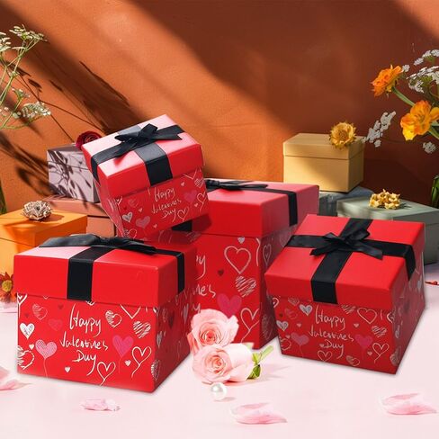 6 Pcs Nesting Gift Boxes with Lids Square Gift Boxes 6 Sizes Classic Red Stacking Boxes Multipurpose Cardboard Gift Boxes for Birthday Wedding Christmas Party Favor Supplies in Saudi Arabia