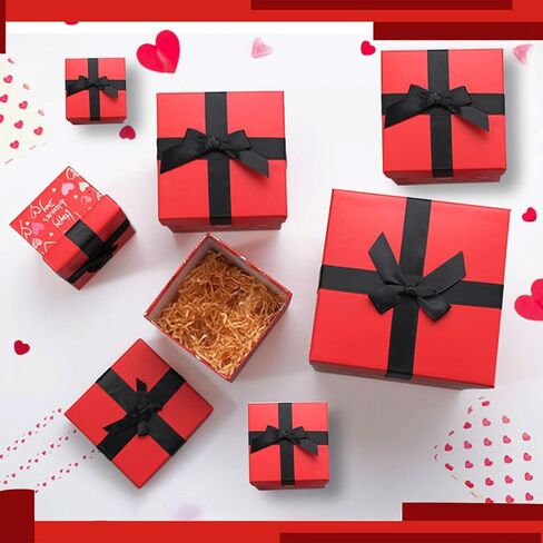 6 Pcs Nesting Gift Boxes with Lids Square Gift Boxes 6 Sizes Classic Red Stacking Boxes Multipurpose Cardboard Gift Boxes for Birthday Wedding Christmas Party Favor Supplies in Saudi Arabia