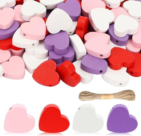 Lucleag 210Pcs Christmas Wooden Bead, Red White Green Wooden Beads DIY Crafts Kits, Christmas Tree Wood Beads Ornaments Xmas Wood Bead with Hemp Rope for Christmas Decor Gifts Party Supplies in Kuwait