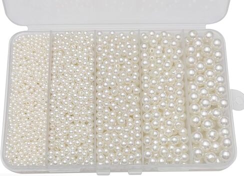 2725pcs Round Spacer Beads Set for Bracelets, ABS Plastic Pearl/Sliver/Gold Bead 3/4/5/6/8mm 5 Size Smooth Ball Beads for Jewelry Making Metal Circle Bead for Bracelet Necklace Earring Making (Pearl) in Saudi Arabia