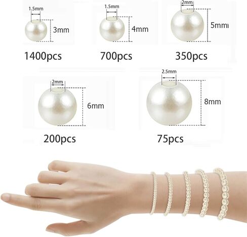 2725pcs Round Spacer Beads Set for Bracelets, ABS Plastic Pearl/Sliver/Gold Bead 3/4/5/6/8mm 5 Size Smooth Ball Beads for Jewelry Making Metal Circle Bead for Bracelet Necklace Earring Making (Pearl) in Saudi Arabia