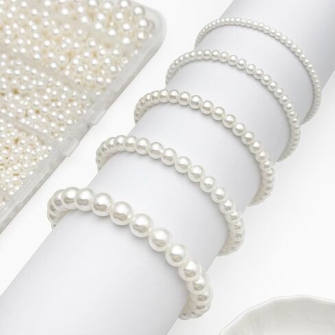 2725pcs Round Spacer Beads Set for Bracelets, ABS Plastic Pearl/Sliver/Gold Bead 3/4/5/6/8mm 5 Size Smooth Ball Beads for Jewelry Making Metal Circle Bead for Bracelet Necklace Earring Making (Pearl) in Saudi Arabia