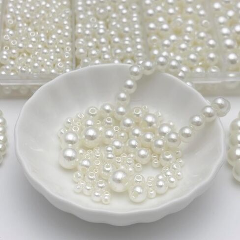 2725pcs Round Spacer Beads Set for Bracelets, ABS Plastic Pearl/Sliver/Gold Bead 3/4/5/6/8mm 5 Size Smooth Ball Beads for Jewelry Making Metal Circle Bead for Bracelet Necklace Earring Making (Pearl) in Saudi Arabia