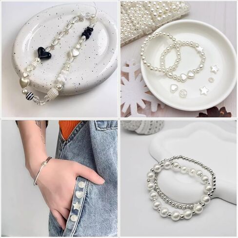 2725pcs Round Spacer Beads Set for Bracelets, ABS Plastic Pearl/Sliver/Gold Bead 3/4/5/6/8mm 5 Size Smooth Ball Beads for Jewelry Making Metal Circle Bead for Bracelet Necklace Earring Making (Pearl) in Saudi Arabia