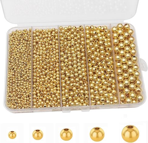 2725pcs Round Spacer Beads Set for Bracelets, ABS Plastic Pearl/Sliver/Gold Bead 3/4/5/6/8mm 5 Size Smooth Ball Beads for Jewelry Making Metal Circle Bead for Bracelet Necklace Earring Making (Pearl) in Saudi Arabia