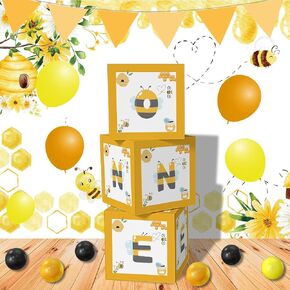 Bee First Birthday Party Balloon Boxes Supplies - 3 Pcs Honey Bumble Theme Happy 1st Bee Day Birthday Party Decorations One Balloon Box Backdrop Block in Saudi Arabia