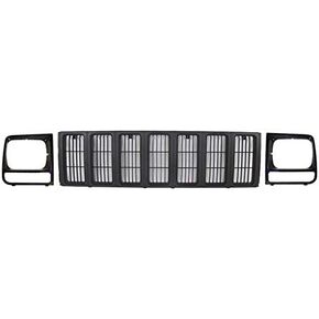 Bundle For 1997-2001 CHEROKEE SE/SPORT MODEL GRILLE HEADLIGHT DOOR BEZEL PRIMED BLACK 3PCS CH2512157 CH2513157 CH1200208 in Saudi Arabia