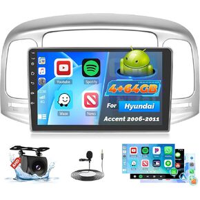 Roinvou 2+64G Android 9" Touchscreen Radio for Hyundai Accent 2006-2011 with Wireless CarPlay Android Auto WiFi Bluetooth GPS Navigation FM RDS Radio Backup Camera in Kuwait