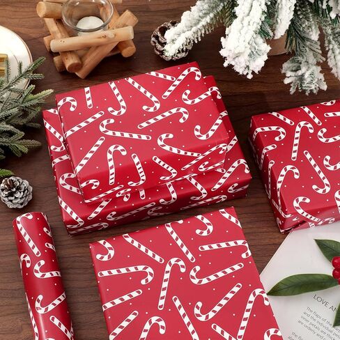 JarThenaAMCS Christmas Wrapping Paper -Mini Roll- 17 In x 32.8 Ft Red Candy Cane Gift Wrap Paper for DIY Crafts Xmas Party Supplies in Saudi Arabia