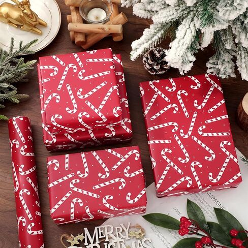 JarThenaAMCS Christmas Wrapping Paper -Mini Roll- 17 In x 32.8 Ft Red Candy Cane Gift Wrap Paper for DIY Crafts Xmas Party Supplies in Saudi Arabia