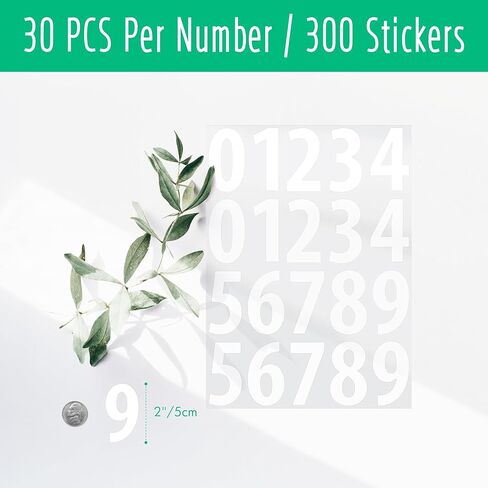 Generic 300 Number Stickers, 2' White Vinyl Round Number Labels, Minimalist Style, Perfect for Office, Indoor, Boxes, Storage in Saudi Arabia