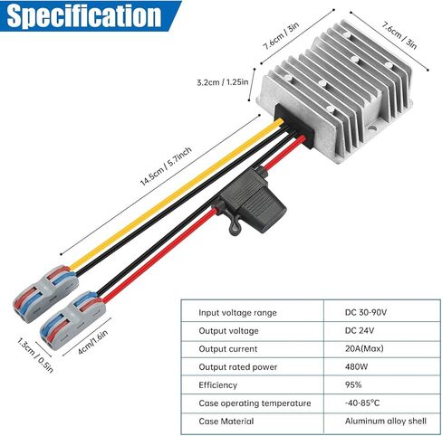 30-90V to 24V 20A 480W DC-DC Buck Converter Voltage Regulator - Heavy Duty Step Down Power Supply for Golf Carts, Solar Systems, Industrial Equipment in Kuwait