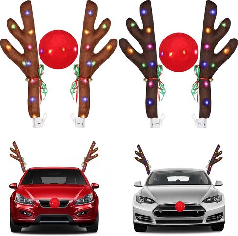 ovsor 2 Sets Christmas Antlers - Reindeer & Nose for Christmas Car Decorations, 6 in 1 Rudolph Set Reindeer Ornament Costume Auto Accessories for Any Vehicle Decor (Brown, Black-Brown) in Saudi Arabia