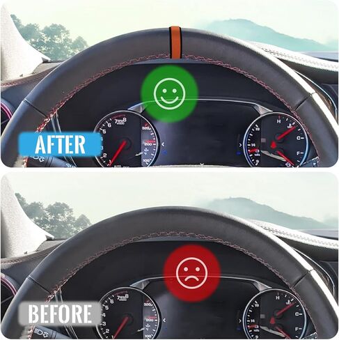 Universal Suede Steering Wheel Center Stripe Marker,Non-Slip Center Stripe Decal for Cars,Trucks & SUVs,Auto Interior Accessories（Orange and Black） in Saudi Arabia