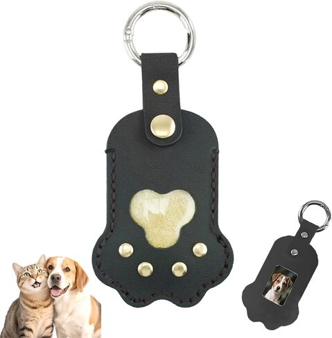Cat and Dog Hair Storage Keychain, Leather Keychain in The Shape of Cat and Dog Paws, Used for Collecting Cat and Dog Hair, Pet Commemorative Gift for Bag Wallet Paw Pendant Keychain（Brown） in Saudi Arabia