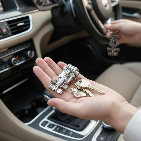 مجموعة حلقات مفاتيح سباق F1 مكونة من قطعتين - ملحقات سلسلة مفاتيح سيارة معدنية فاخرة للرجال والنساء، هدية لعشاق رياضة السيارات باللونين الأسود والفضي in Kuwait