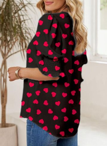 Women's Dressy Smocked Sleeve Deep V Neck Halloween Jack o Lantern Pumpkin Blouses in Saudi Arabia