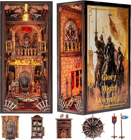 Book Nook Kit - 3D Wooden Puzzle with Type-C LED Light | Miniature Tiny House for Adults & Teens | Perfect Craft Gift & Stylish Bookshelf Décor(Knight of Glory) in Kuwait
