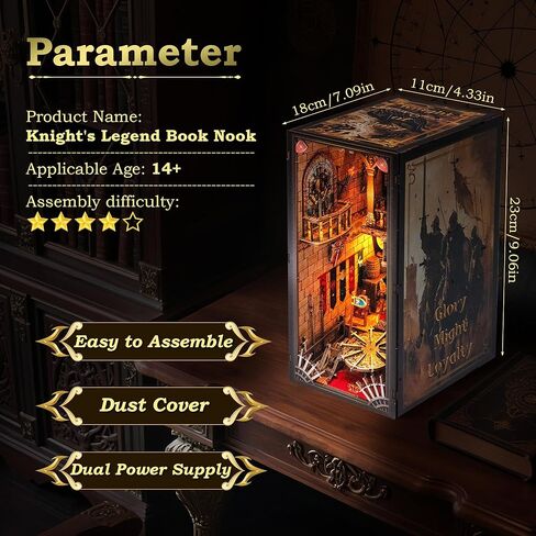 Book Nook Kit - 3D Wooden Puzzle with Type-C LED Light | Miniature Tiny House for Adults & Teens | Perfect Craft Gift & Stylish Bookshelf Décor(Knight of Glory) in Kuwait