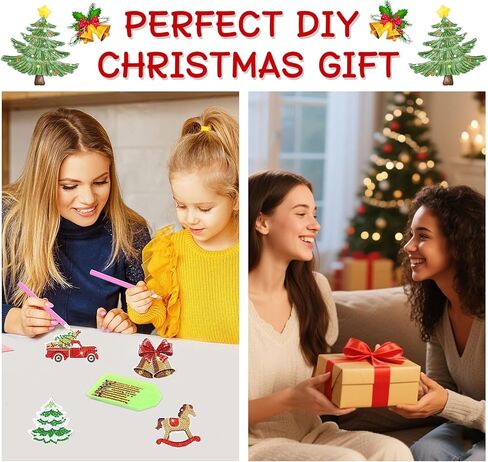 12 قطعة من زخارف عيد الميلاد الفنية الماسية مزدوجة الجوانب - سلاسل مفاتيح مطلية بالماس 5D DIY وحرف معلقة للبالغين والأطفال، ديكور عيد الميلاد، لوازم فنية من حجر الراين الكريستالي in Saudi Arabia