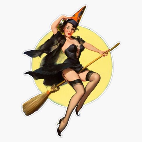Witch Pinup Girl Halloween Vintage Pin Up Sticker Decal Bumper Sticker 5" in Saudi Arabia