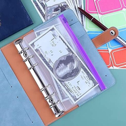 12Pcs A6 Colorful Zipper Loose-Leaf Bag with PU Leather Notebook Binder Cover Waterproof Cash Budget Envelope System(Pink) in Saudi Arabia