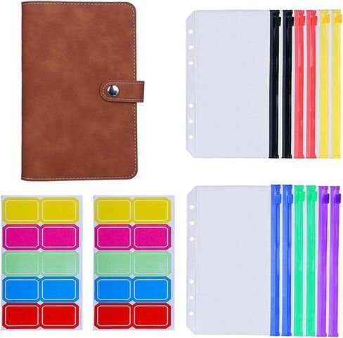 12Pcs A6 Colorful Zipper Loose-Leaf Bag with PU Leather Notebook Binder Cover Waterproof Cash Budget Envelope System(Pink) in Saudi Arabia
