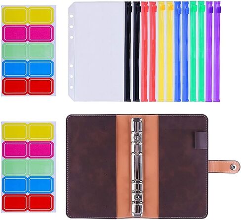 12Pcs A6 Colorful Zipper Loose-Leaf Bag with PU Leather Notebook Binder Cover Waterproof Cash Budget Envelope System(Pink) in Saudi Arabia
