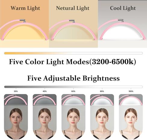 Lash Light for Lash Tech, LED Half Moon Light for Eyelash Extensions, Skincare, Tattoo, Nail and Make up, Adjustable Brightness and Height, Two Control Methods (Black) in Kuwait