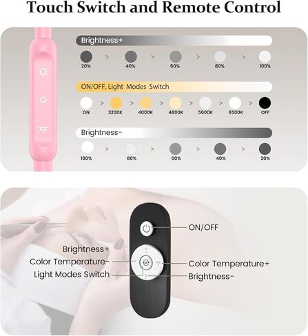 Lash Light for Lash Tech, LED Half Moon Light for Eyelash Extensions, Skincare, Tattoo, Nail and Make up, Adjustable Brightness and Height, Two Control Methods (Black) in Kuwait