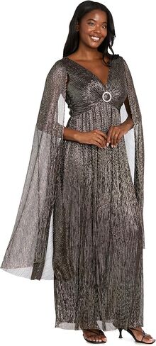 فستان سهرة R&M Richards مزين بأحجار الراين وأكمام طويلة على شكل كيب in Kuwait