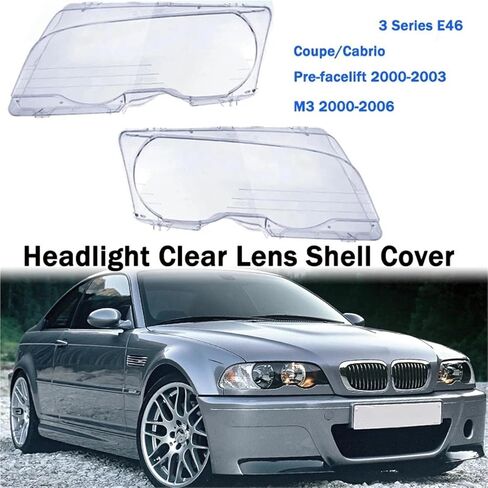 Car Headlight Clear Lens Shell Cover Headlamp Shade Compatible For BMW 3 Series E46 Coupe Cabrio Pre-facelift 2000-2003 M3 2000-2006 in Saudi Arabia
